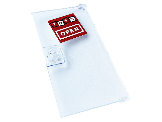 Lego Door 1 x 4 x 6 with Stud Handle with 'TOYS OPEN' on Red Background Pattern (Sticker) - Set 60233 / Trans-Clear