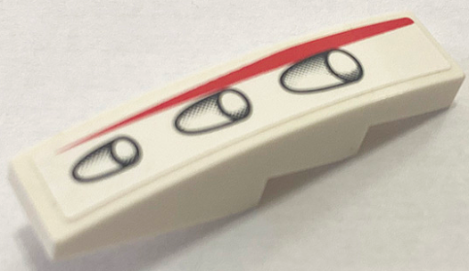 Lego Slope, Curved 4 x 1 with Red Stripe and 3 Headlights Pattern Model Left Side (Sticker) - Set 8161 / White