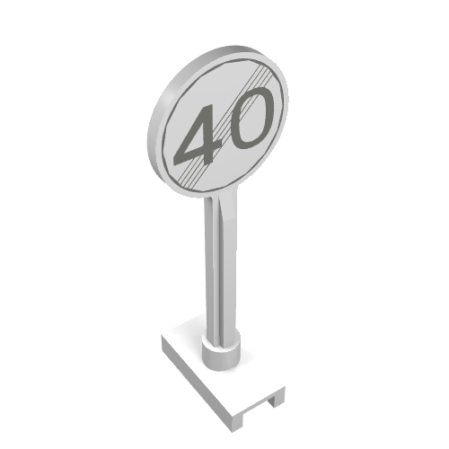 Lego Road Sign Round with Gray End Of Maximum Speed 40 Print / White