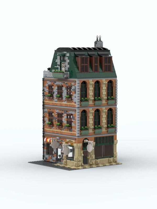 Lego Corner Modular Building with Rooftop Restaurant