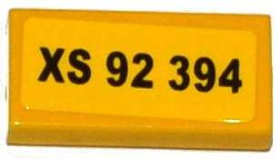 Lego Tile 1 x 2 with Black 'XS 92 394' Pattern (Sticker) - Set 76015