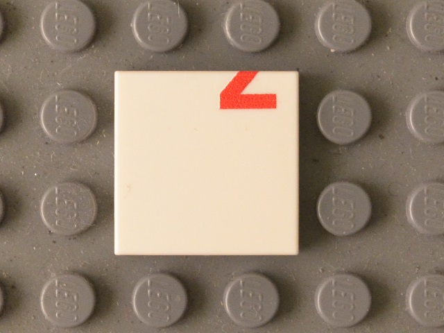 Lego Tile 2 x 2 with Red '2' Lower Half Pattern / White