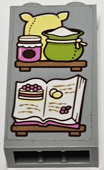 Lego Brick 1 x 2 x 3 with Flour, Jam Jar and Open Cookbook with Cake and Eggs on Shelves Pattern (Sticker) - Set 43188