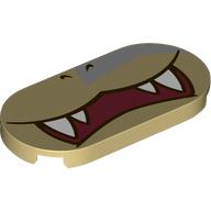 Lego Tile Round 2 x 4 with Mouth, Fangs, Light Bluish Grey Spot Print / Tan