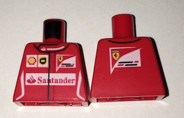 Lego Torso Speed Champions with Shell, UPS, Ferrari and Red Santander Logo Front, Ferrari Logo Back Pattern / Red