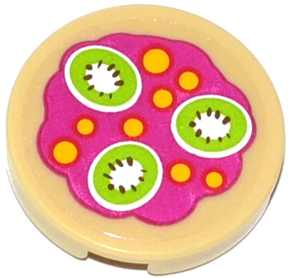 Lego Tile, Round 2 x 2 with Yellow Spots and 3 Kiwi Fruit Slices Pattern (Sticker) - Set 41033