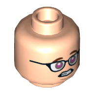 Lego Minifig Head Louis Tully, Glasses, Awkward Smile / Possessed with Pink Eyes Print / Light Nougat