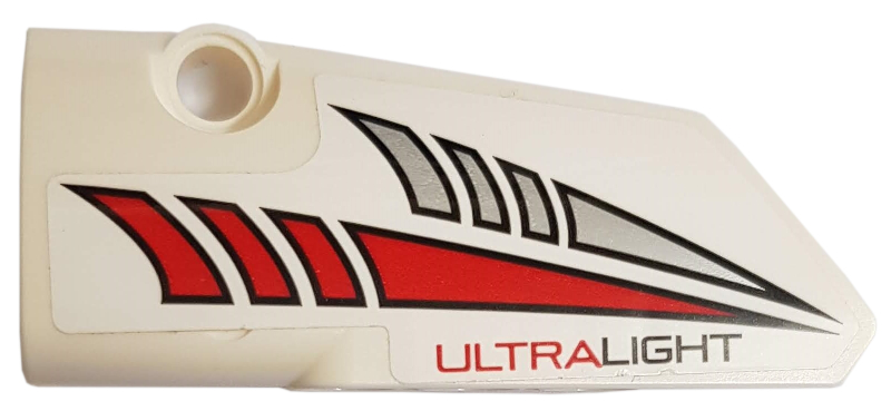 Lego Technic, Panel Fairing # 3 Small Smooth Long, Side A with Red and Silver Tapered Stripes and 'ULTRALIGHT' Pattern (Sticker) - Set 42057