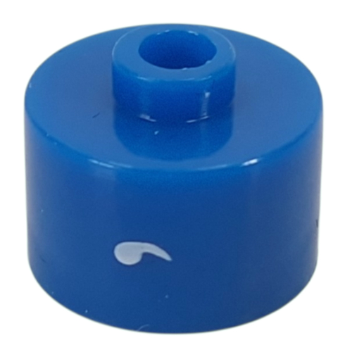 Lego Pen Bead, Round Long, Flat Edge with White ''' Print / Blue