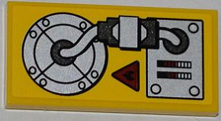 Lego Tile 2 x 4 with Fire Danger Sign and Mechanical Pattern (Sticker) - Set 5886