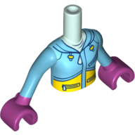 Lego Minidoll Torso Girl with Dark Azure Ski Hoodie with Zippers and Yellow Panel Print, Dark Azure Arms with Magenta Gloves Print / Light Aqua