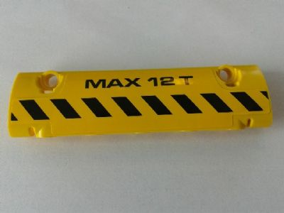 Lego Technic, Panel Curved 11 x 3 with Black and Yellow Danger Stripes and 'MAX 12 T' Pattern Model Left Side (Sticker) - Set 8258 / Yellow