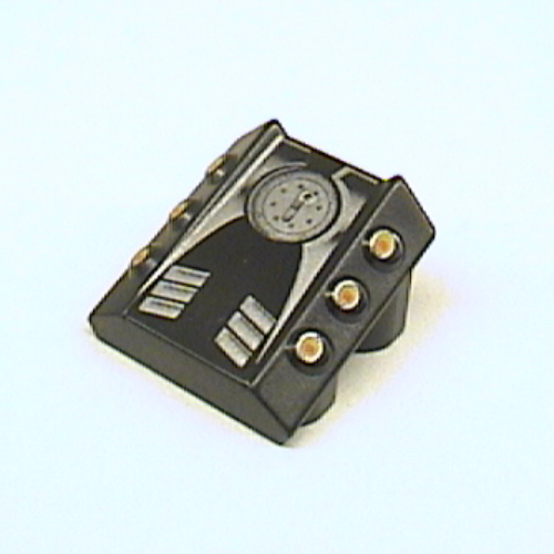 Lego Brick Sloped 2 x 2 No Studs, with 3 Side Pistons Raised Edges and Silver Engine Print / Black