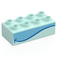 Lego Duplo Brick 2 x 4 with Blue/Bright Light Blue Whale Mouth Print / Light Aqua