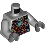 Lego Torso, Iron Heart Armor MK I, Medium Blue 'V' Arc Reactor, Red Wires print, Light Bluish Gray Arms, Dark Bluish Gray Hands / Light Bluish Gray