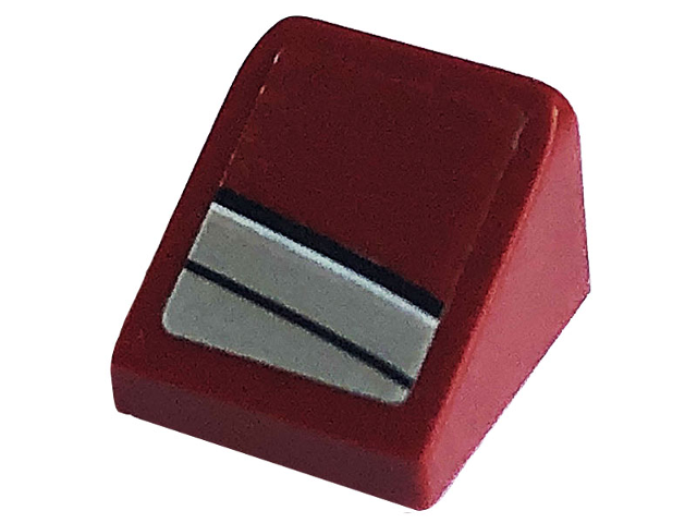 Lego Slope 30 1 x 1 x 2/3 with Black and Silver Stripes Pattern Model Left Side (Sticker) - Set 76903 / Dark Red