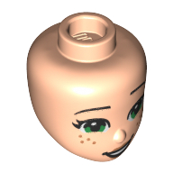 Lego Minidoll Head, Green Eyes, Freckles, Crooked Smile Print / Light Nougat