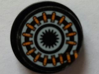 Lego Tile, Round 2 x 2 with Coiled Round of Bullets (Ammunition Belt) Pattern (Sticker) - Set 7645 / Black