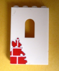 Lego Panel 1 x 4 x 5 Wall with Window with Red Bricks Pattern Bottom Left (Sticker) - Set 6242