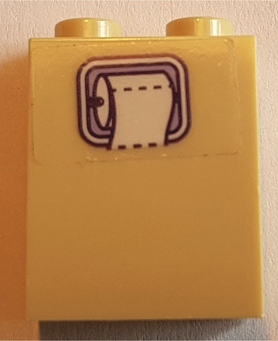 Lego Brick 1 x 2 x 2 with Inside Stud Holder with Toilet Paper Pattern (Sticker) - Set 41369 / Tan