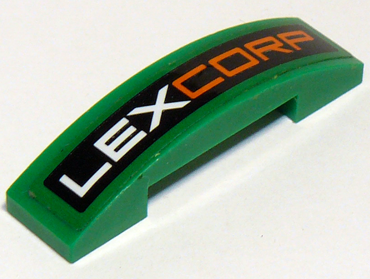 Lego Slope, Curved 4 x 1 x 2/3 Double with 'LEXCORP' Pattern (Sticker) - Set 76045