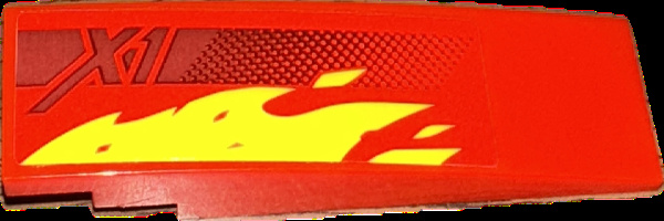 Lego Slope, Curved 8 x 2 with Yellow Flames, Dark Red Stripe and 'X1' Pattern Model Left Side (Sticker) - Set 71737