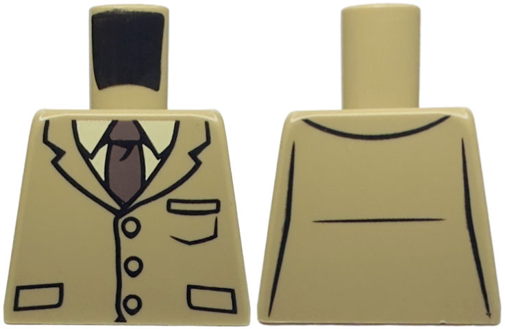 Lego Torso Harry Potter Suit Jacket with Tie, 3 Buttons and Pockets Pattern / Dark Tan