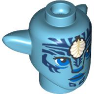 Lego Minifig Head Special, Na'vi with Blue Eyes, Dark Blue Markings, White Shell print / Medium Azure