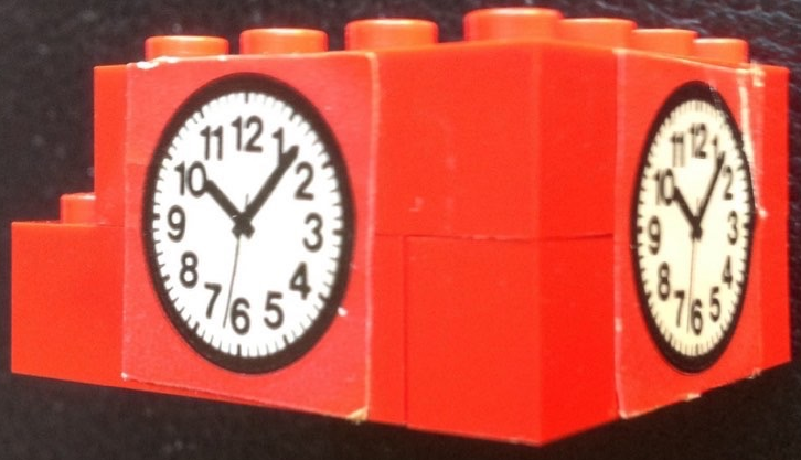 Lego Stickered Assembly 5 x 4 x 2 with Clock on Red Background Pattern on 2 Sides (Stickers) - Set 148