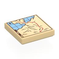 Lego Tile 2 x 2 with Map, Medium Blue Water, Dark Red Line, X Print