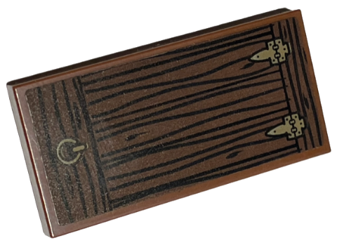 Lego Tile 2 x 4 with Door with Wood Grain, Gold Hinges and Ring Pattern (Sticker) - Set 40565