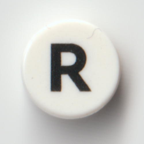 Lego Tile Round 1 x 1 with Black 'R' print