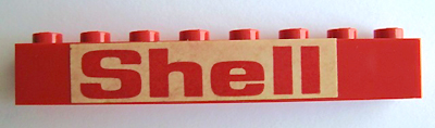Lego Brick 1 x 8 with Red 'Shell' Pattern (Sticker) - Set 373-1 / Red