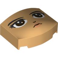 Lego Brick Round 3 x 4, Curved Triple, No Studs with Face, Black Eyebrows, Dark Brown Eyes, Nougat Lips, Forward Look Print