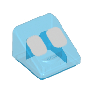Lego Brick Sloped 30° 1 x 1 x 2/3 with Two Rounded White Squares Print / Trans-Dark Blue