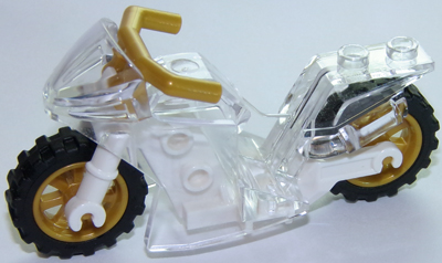 Lego Motorcycle Sport Bike with White Frame, Pearl Gold Wheels and Angular Handlebars