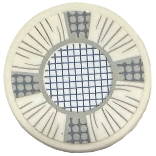 Lego Tile, Round 2 x 2 with Bottom Stud Holder with Speaker Grille with Light Bluish Gray Circle, Lines and Dots Pattern (Sticker) - Set 41254