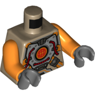 Lego Torso Silver Body Armor with Orange Straps Print, Orange Arms, Dark Bluish Gray Hands / Dark Tan