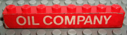 Lego Brick 1 x 8 with White 'OIL COMPANY' Pattern (Sticker) - Set 373-1 / Red