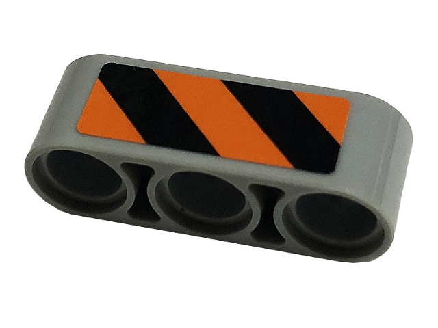 Lego Technic, Liftarm Thick 1 x 3 with Black and Orange Danger Stripes Pattern Model Left Side (Sticker) - Set 42112 / Light Bluish Gray