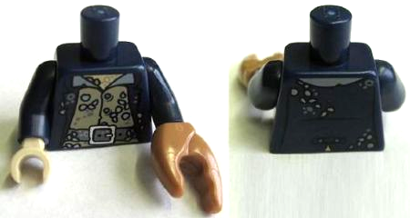 Lego Torso PotC Jacket over Barnacle Encrusted Shirt Pattern / Dark Blue Arms / Tan Hand Right / Medium Nougat Hand Crab Pincer Left
