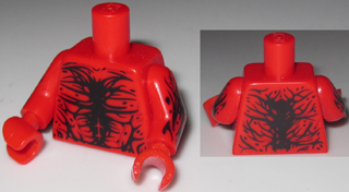 Lego Torso Spider-Man Black Muscles Outline with Tendrils on Front and Back Pattern (Carnage) / Red Arms with Tendrils Pattern / Red Hands
