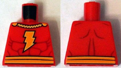 Lego Torso Muscles Outline with Yellow Cape Clasps, Lightning Bolt and Belt Pattern / Red