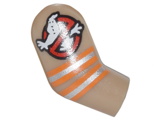 Lego Arm, Right with Ghostbusters Logo and Orange and Silver Stripes Pattern / Dark Tan