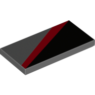 Lego Tile 2 x 4 with Black Triangle Lower Right and Red Diagonal Stripe Print