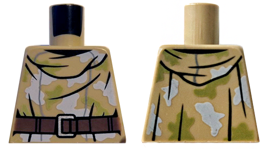 Lego Torso Hooded Shirt Camouflage with Lime and Light Bluish Gray Spots and Dark Brown Belt Pattern / Dark Tan