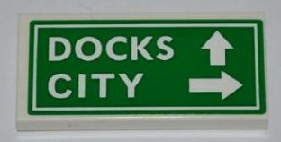 Lego Tile 2 x 4 with 'DOCKS', 'CITY' and White Arrows on Green Background Pattern (Sticker) - Set 8198