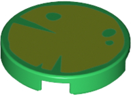 Lego Tile, Round 2 x 2 with Bottom Stud Holder with Lime Lily Pad Pattern