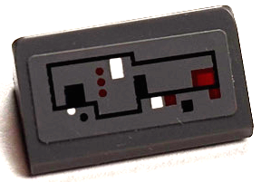 Lego Slope 30 1 x 2 x 2/3 with Control Panel with Black, Red and White Circuitry with Lines, Dots and Squares Pattern (Sticker) - Set 75039 / Dark Bluish Gray