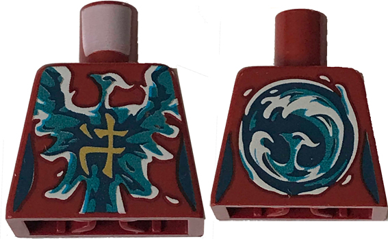 Lego Torso Ninjago Female Dark Blue and Dark Azure Electric Phoenix and Yellow Ninjago Logogram 'Water' Pattern / Dark Red